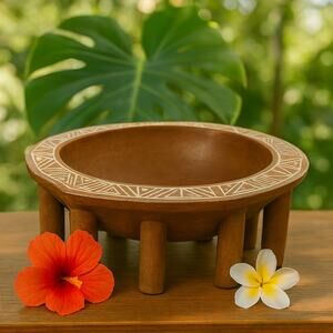 Island Legacy: Vintage Samoan Kava Bowl 8 legs Ceremonial 10" Hand Carved Wood
